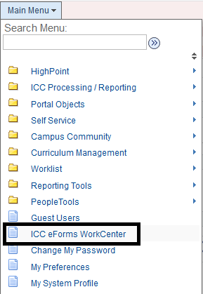 Screenshot of navigation list in eServices full site