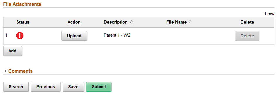 Screenshot of a required document status