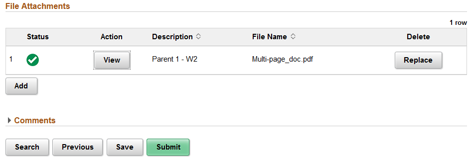 Screenshot of a successfully attached document