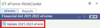 Screenshot of update form action
